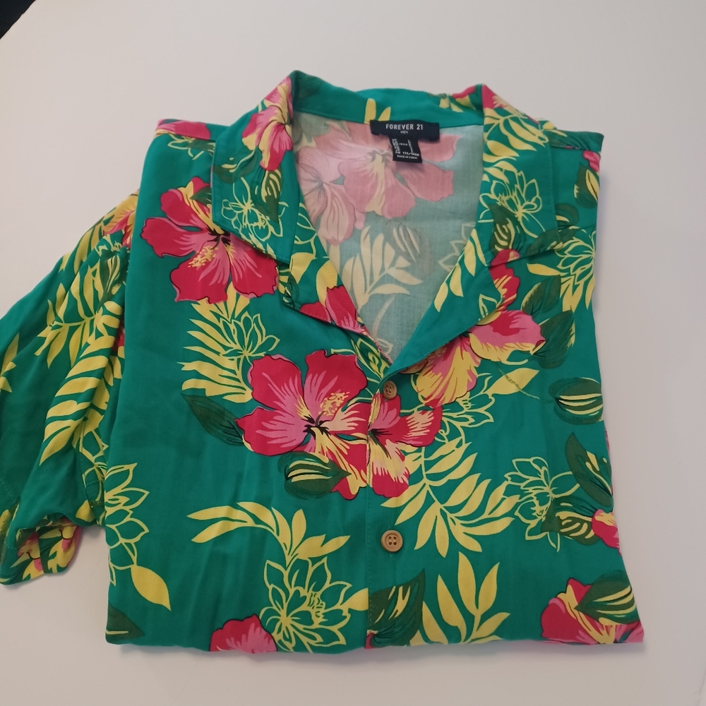 Forever 21 Men Hawaiian Print Resort Shirt Men's Sz L